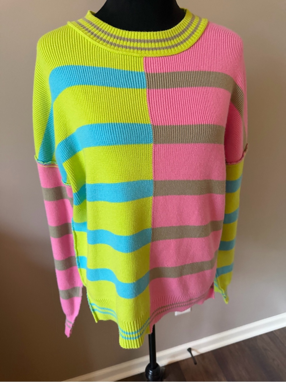new in Bright Colorblock Striped Sweater - Pink, Lime & Blue Small